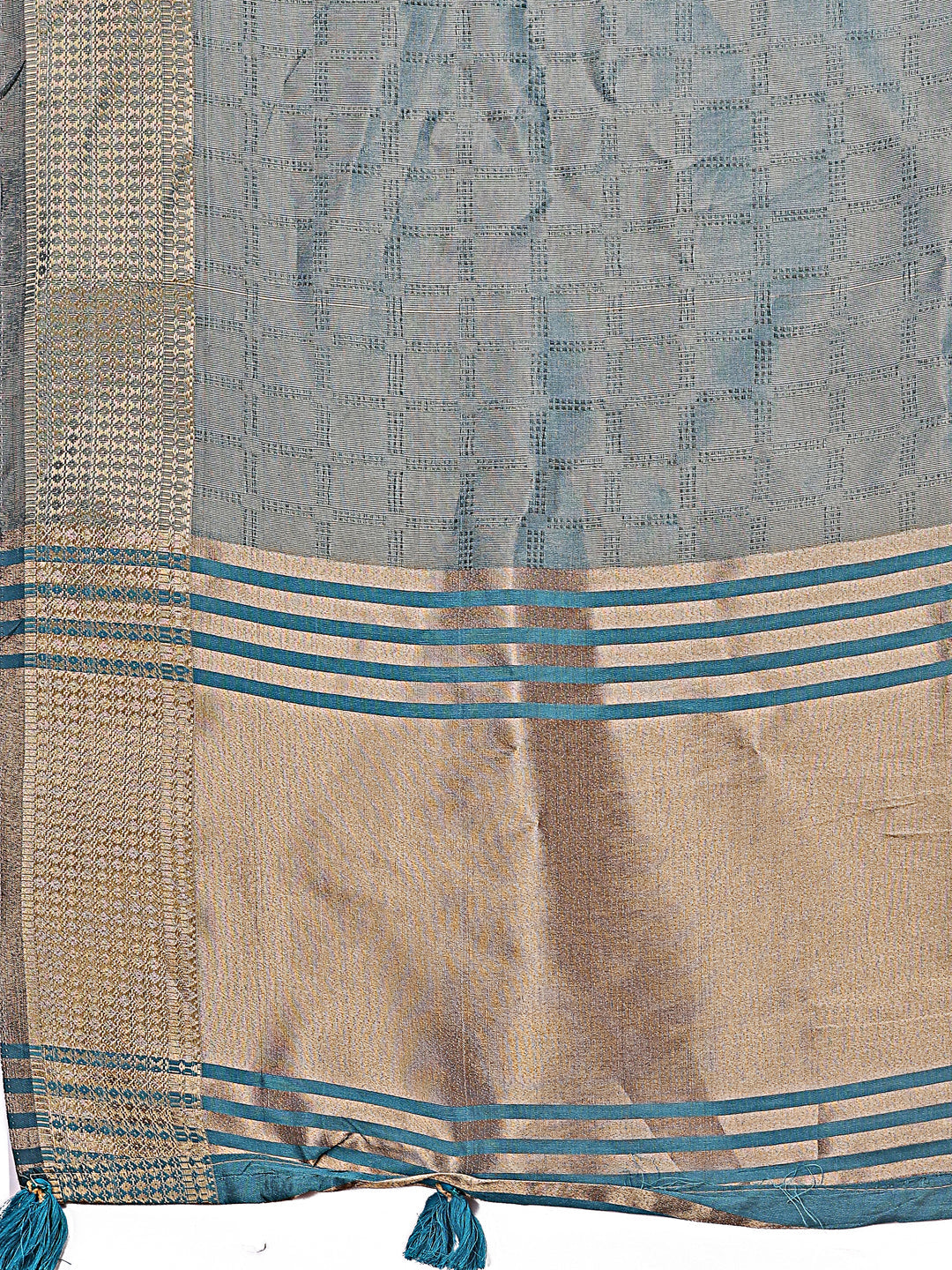 Shree Shyam Fashion Teal Blue Organza Saree with Golden Zari Border | Elegant Soft Lightweight Party Wear Saree with Blouse