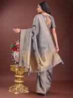 Shree Shyam Fashion Grey Organza Saree with Golden Zari Border | Elegant Soft Lightweight Party Wear Saree with Blouse