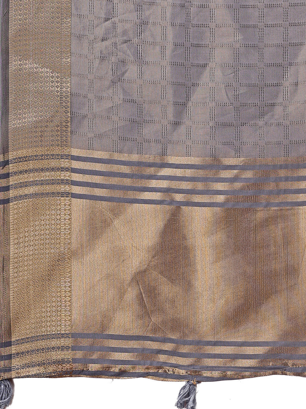 Shree Shyam Fashion Grey Organza Saree with Golden Zari Border | Elegant Soft Lightweight Party Wear Saree with Blouse