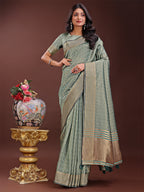 Shree Shyam Fashion Light Green Organza Saree with Golden Zari Border | Elegant Soft Lightweight Party Wear Saree with Blouse