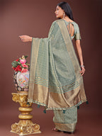 Shree Shyam Fashion Light Green Organza Saree with Golden Zari Border | Elegant Soft Lightweight Party Wear Saree with Blouse
