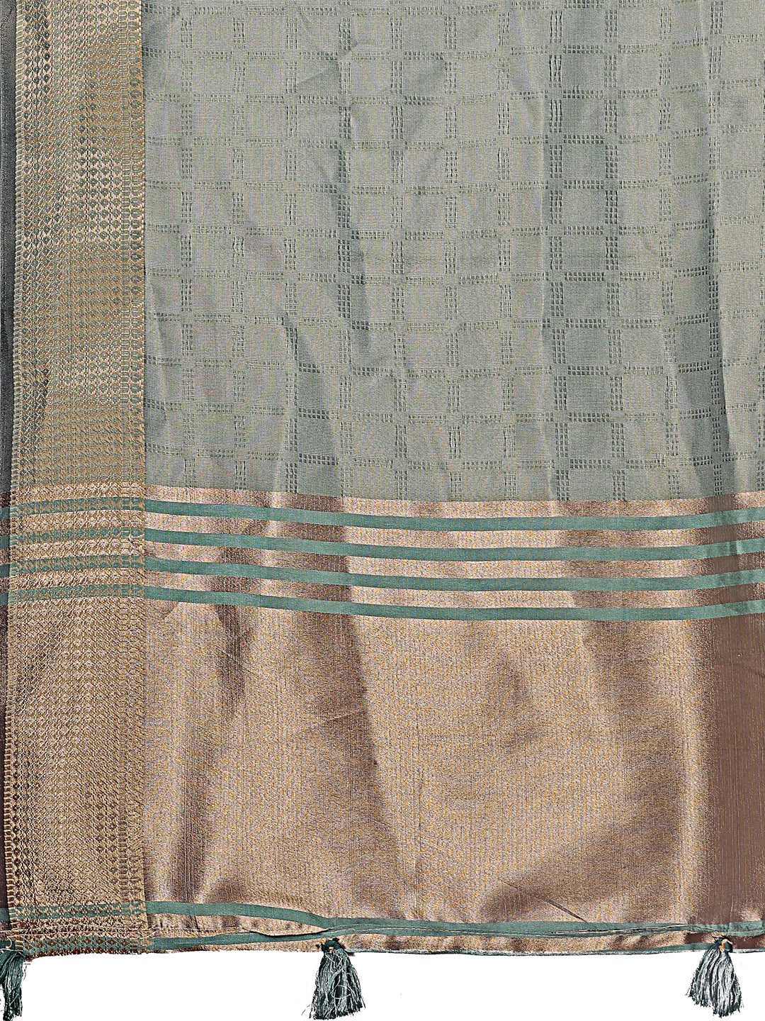 Shree Shyam Fashion Light Green Organza Saree with Golden Zari Border | Elegant Soft Lightweight Party Wear Saree with Blouse