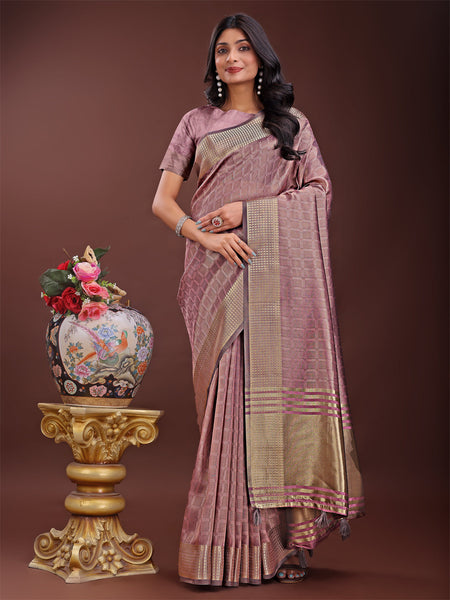 Shree Shyam Fashion Magenta Organza Saree with Golden Zari Border | Elegant Soft Lightweight Party Wear Saree with Blouse
