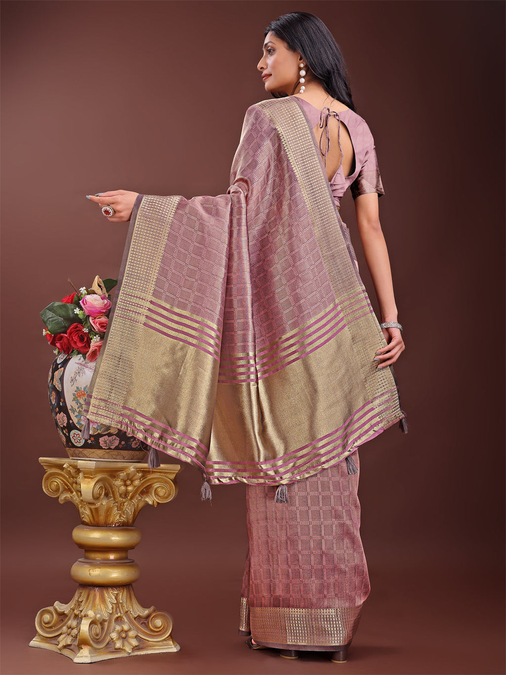 Shree Shyam Fashion Magenta Organza Saree with Golden Zari Border | Elegant Soft Lightweight Party Wear Saree with Blouse