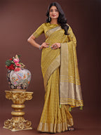 Shree Shyam Fashion Mustard Organza Saree with Golden Zari Border | Elegant Soft Lightweight Party Wear Saree with Blouse