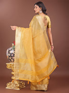 Shree Shyam Fashion Elegant Yellow Linen Saree with Golden Zari Border & Rich Pallu | Soft Drape | Festive & Office Wear