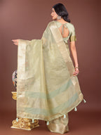 Shree Shyam Fashion Elegant Light Green Linen Saree with Golden Zari Border & Rich Pallu | Soft Drape | Festive & Office Wear