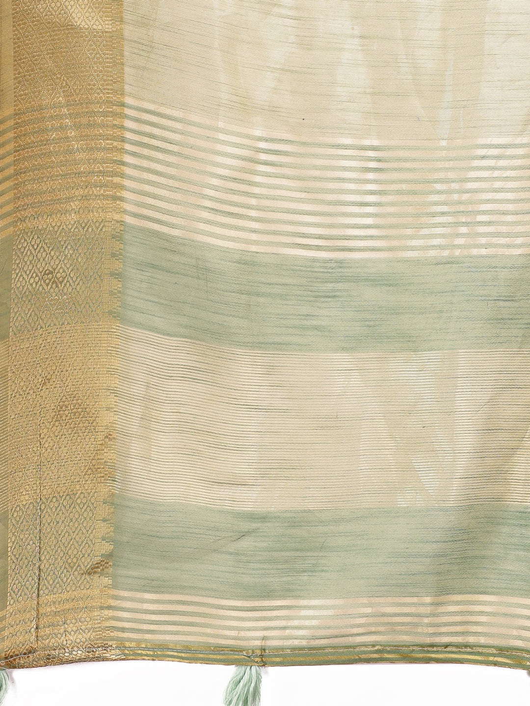 Shree Shyam Fashion Elegant Light Green Linen Saree with Golden Zari Border & Rich Pallu | Soft Drape | Festive & Office Wear