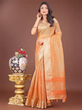 Shree Shyam Fashion Elegant Orange Linen Saree with Golden Zari Border & Rich Pallu | Soft Drape | Festive & Office Wear