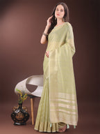 Shree Shyam Fashion Elegant Light Green Organza Saree with Golden Zari Border & Designer Tassels | Lightweight Partywear Saree
