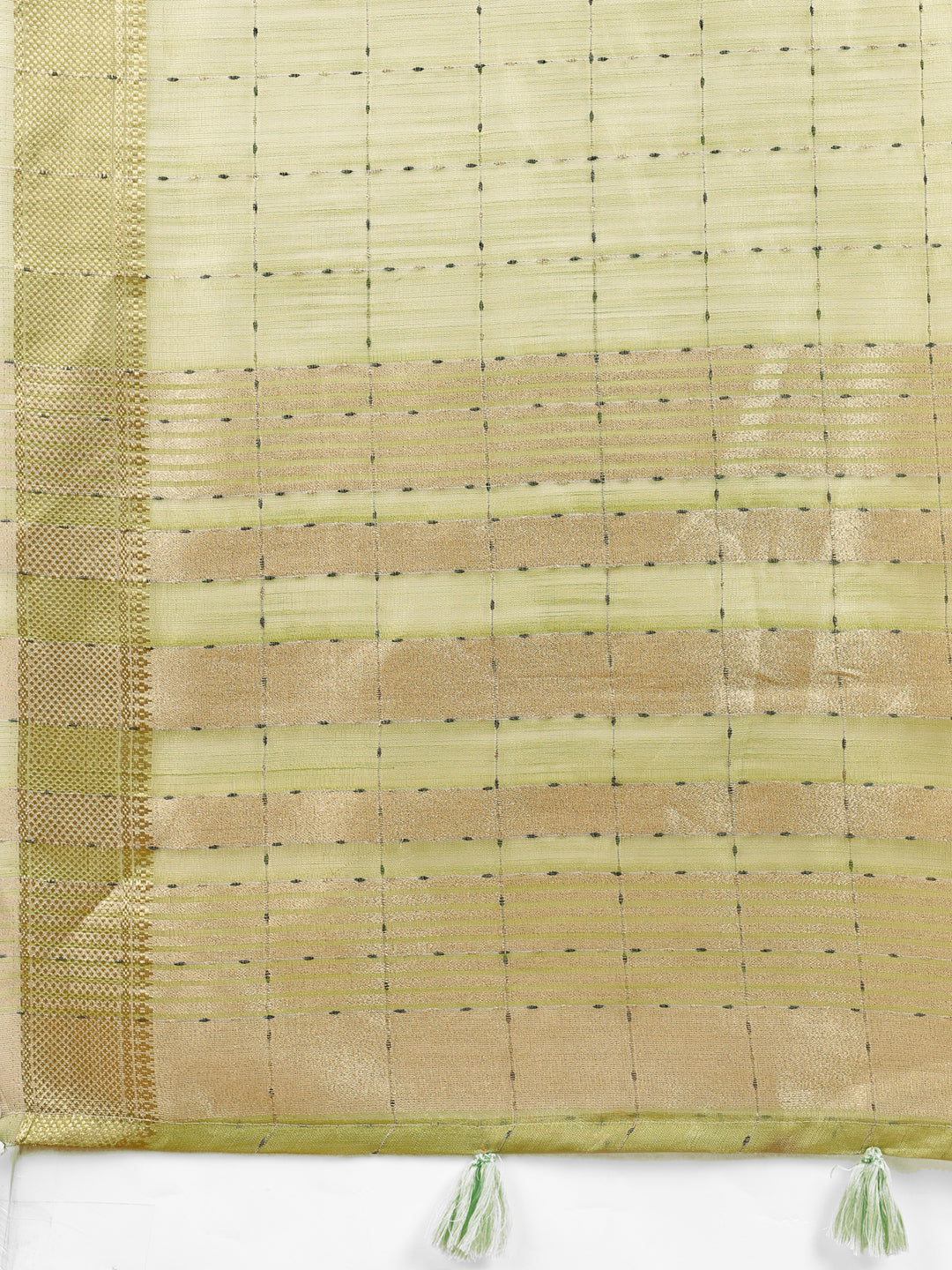Shree Shyam Fashion Elegant Light Green Organza Saree with Golden Zari Border & Designer Tassels | Lightweight Partywear Saree