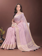 Shree Shyam Fashion Elegant Pink Organza Saree with Golden Zari Border & Designer Tassels | Lightweight Partywear Saree