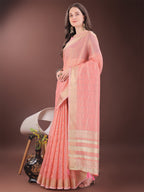 Shree Shyam Fashion Elegant Peach Organza Saree with Golden Zari Border & Designer Tassels | Lightweight Partywear Saree