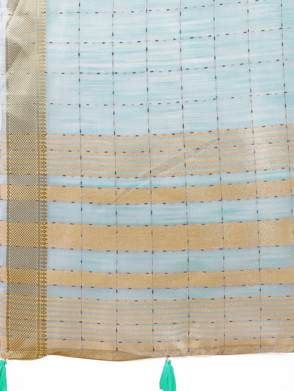 Shree Shyam Fashion Elegant Sky Blue Organza Saree with Golden Zari Border & Designer Tassels | Lightweight Partywear Saree