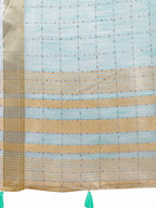 Shree Shyam Fashion Elegant Sky Blue Organza Saree with Golden Zari Border & Designer Tassels | Lightweight Partywear Saree