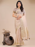 Shree Shyam Fashion Light Pink Organza Woven Zari Work Traditional Tassel Saree