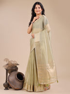 Shree Shyam Fashion Light Green Organza Woven Zari Work Traditional Tassel Saree