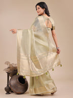 Shree Shyam Fashion Light Green Organza Woven Zari Work Traditional Tassel Saree