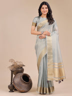 Shree Shyam Fashion Sky Blue Organza Woven Zari Work Traditional Tassel Saree