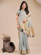 Shree Shyam Fashion Sky Blue Organza Woven Zari Work Traditional Tassel Saree