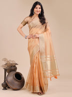 Shree Shyam Fashion Orange Organza Woven Zari Work Traditional Tassel Saree