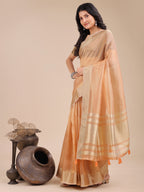 Shree Shyam Fashion Orange Organza Woven Zari Work Traditional Tassel Saree