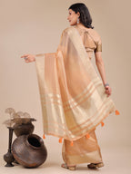 Shree Shyam Fashion Orange Organza Woven Zari Work Traditional Tassel Saree