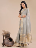 Shree Shyam Fashion Grey Organza Woven Zari Work Traditional Tassel Saree