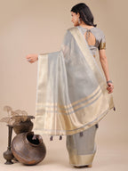 Shree Shyam Fashion Grey Organza Woven Zari Work Traditional Tassel Saree