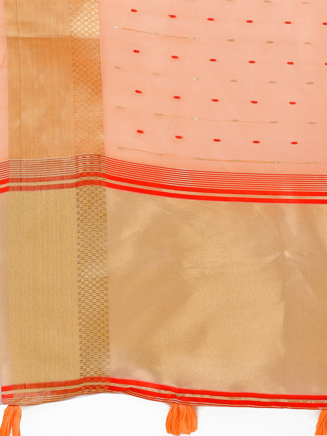 Shree Shyam Fashion Peach Gold Organza Silk Saree - Lightweight Luxury for Your Ethnic Moments