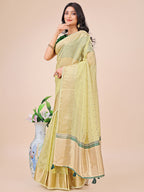 Shree Shyam Fashion Light Green Gold Organza Silk Saree - Lightweight Luxury for Your Ethnic Moments