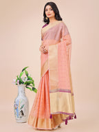 Shree Shyam Fashion Light Pink Gold Organza Silk Saree - Lightweight Luxury for Your Ethnic Moments