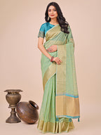 Shree Shyam Fashion Green Gold Organza Silk Saree - Lightweight Luxury for Your Ethnic Moments
