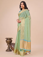 Shree Shyam Fashion Green Gold Organza Silk Saree - Lightweight Luxury for Your Ethnic Moments