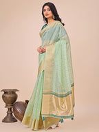 Shree Shyam Fashion Olive Green Gold Organza Silk Saree - Lightweight Luxury for Your Ethnic Moments