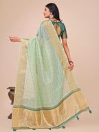 Shree Shyam Fashion Olive Green Gold Organza Silk Saree - Lightweight Luxury for Your Ethnic Moments