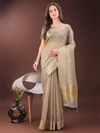 Shree Shyam Fashion Elegant Gold Beige Organza Saree with Zari Border | Party Wear Lightweight Saree with Blouse for Women