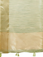 Shree Shyam Fashion Elegant Gold Mint Green Organza Saree with Zari Border | Party Wear Lightweight Saree with Blouse for Women