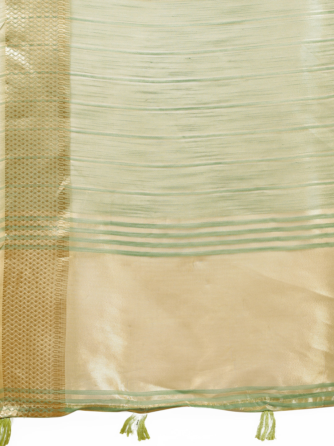 Shree Shyam Fashion Elegant Gold Mint Green Organza Saree with Zari Border | Party Wear Lightweight Saree with Blouse for Women