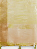Shree Shyam Fashion Elegant Gold Yellow Organza Saree with Zari Border | Party Wear Lightweight Saree with Blouse for Women