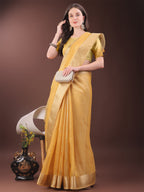 Shree Shyam Fashion Elegant Gold Mustard Organza Saree with Zari Border | Party Wear Lightweight Saree with Blouse for Women
