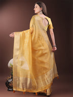 Shree Shyam Fashion Elegant Gold Mustard Organza Saree with Zari Border | Party Wear Lightweight Saree with Blouse for Women