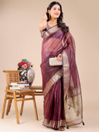 Shree Shyam Fashion Purple Organza Woven Zari Work Traditional Tassel Saree