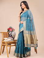 Shree Shyam Fashion Sea Green Organza Woven Zari Work Traditional Tassel Saree