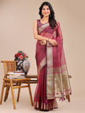 Shree Shyam Fashion Magenta Organza Woven Zari Work Traditional Tassel Saree