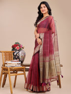 Shree Shyam Fashion Magenta Organza Woven Zari Work Traditional Tassel Saree