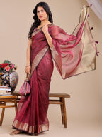 Shree Shyam Fashion Magenta Organza Woven Zari Work Traditional Tassel Saree