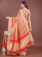 Shree Shyam Fashion Elegant Orange & Red Organza Saree with Rich Zari Border & Pallu Tassels | Premium Partywear Saree for Women