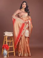 Shree Shyam Fashion Elegant Orange & Red Organza Saree with Rich Zari Border & Pallu Tassels | Premium Partywear Saree for Women
