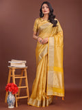 Shree Shyam Fashion Elegant Yellow & Yellow Organza Saree with Rich Zari Border & Pallu Tassels | Premium Partywear Saree for Women